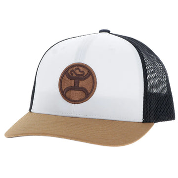 Hooey Primo White and Black Hat with Brown Circle Patch